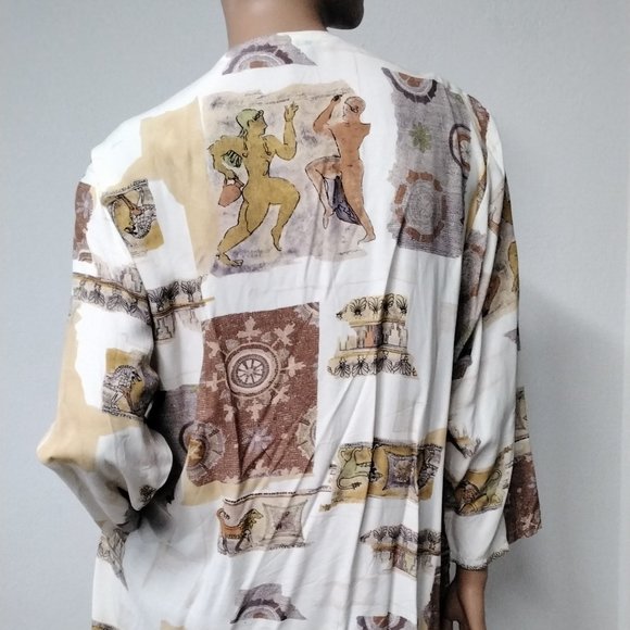 Vintage Alessandra Light Open Cardigan Cover Up Rome Theme Size L Relaxed - Picture 7 of 16